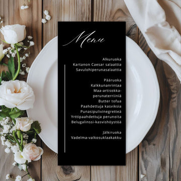 menukortti/hääohjelma musta elegantti Decopaja Decopaja.fi
