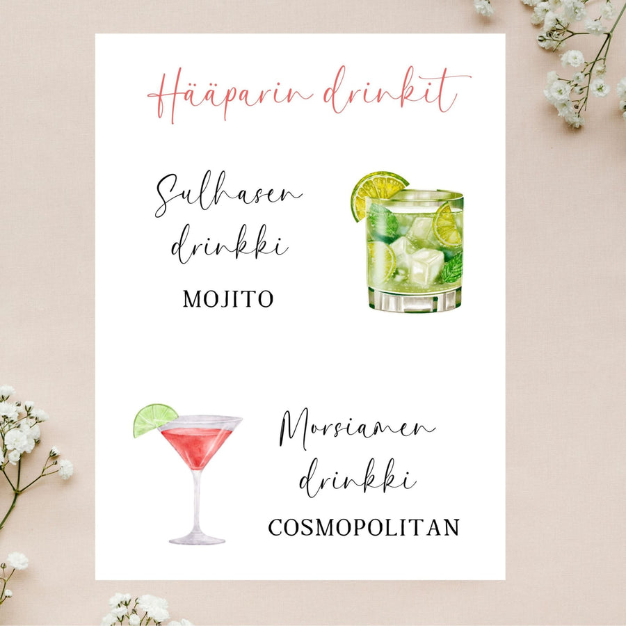 Nimikkodrinkki -juliste Häihin Decopaja Decopaja.fi