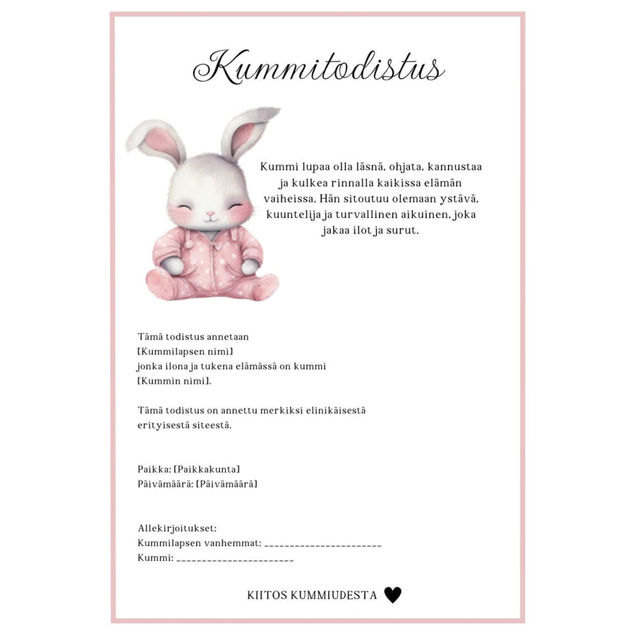 Personoitava kummitodistus vaaleanpunainen Decopaja Decopaja.fi