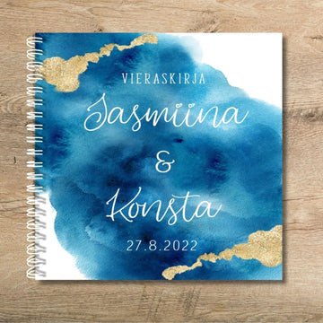 PERSONOITU VIERASKIRJA HÄIHIN SINISTÄ VALKOISTA JA KULTAA Decopaja