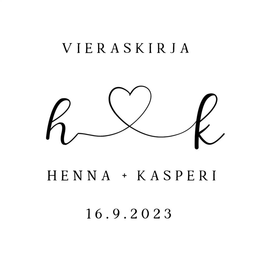 PERSONOITU VIERASKIRJA HÄIHIN - SYDÄN JA NIMIKIRJAIMET NIMET Decopaja