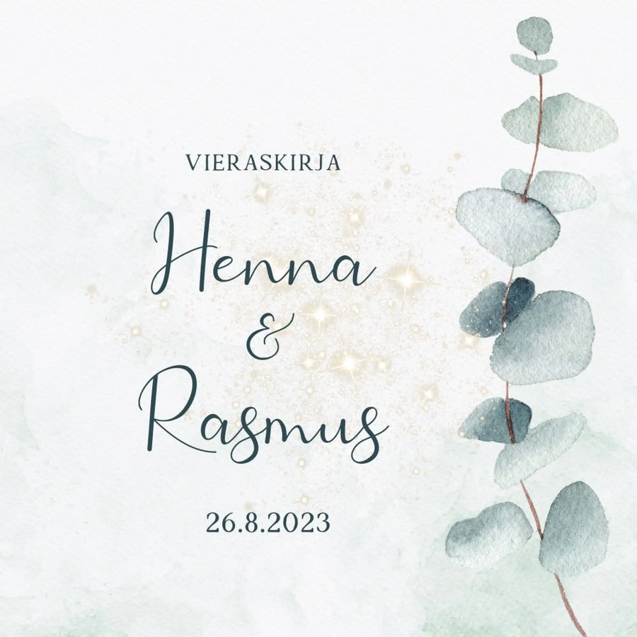 PERSONOITU VIERASKIRJA HÄIHIN - TÄHTIÄ JA EUKALYPTUS Decopaja