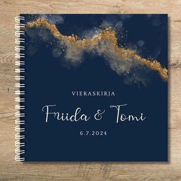 PERSONOITU VIERASKIRJA SININEN TAUSTA JA KULTAA Decopaja