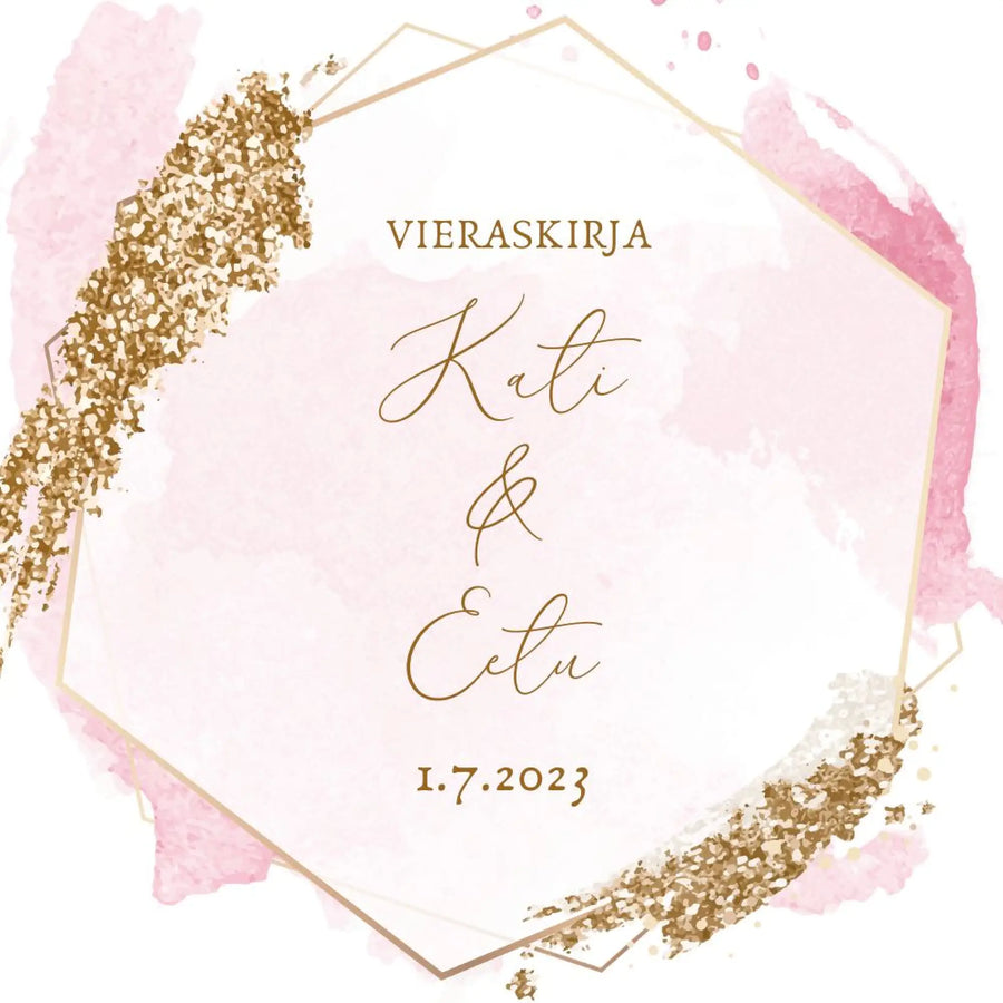 PERSONOITU VIERASKIRJA VAALEANPUNAINEN TAUSTA JA KULTAA Decopaja
