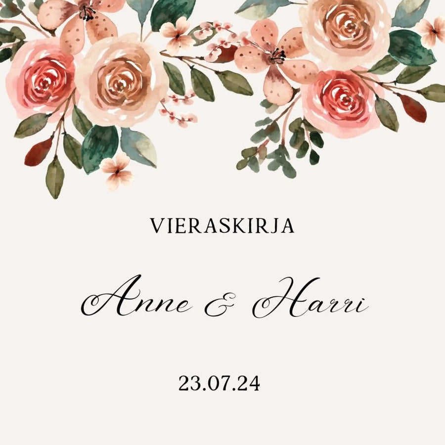 PERSONOITU VIERASKIRJA VESIVÄRI KUKKAREUNA Decopaja Decopaja.fi