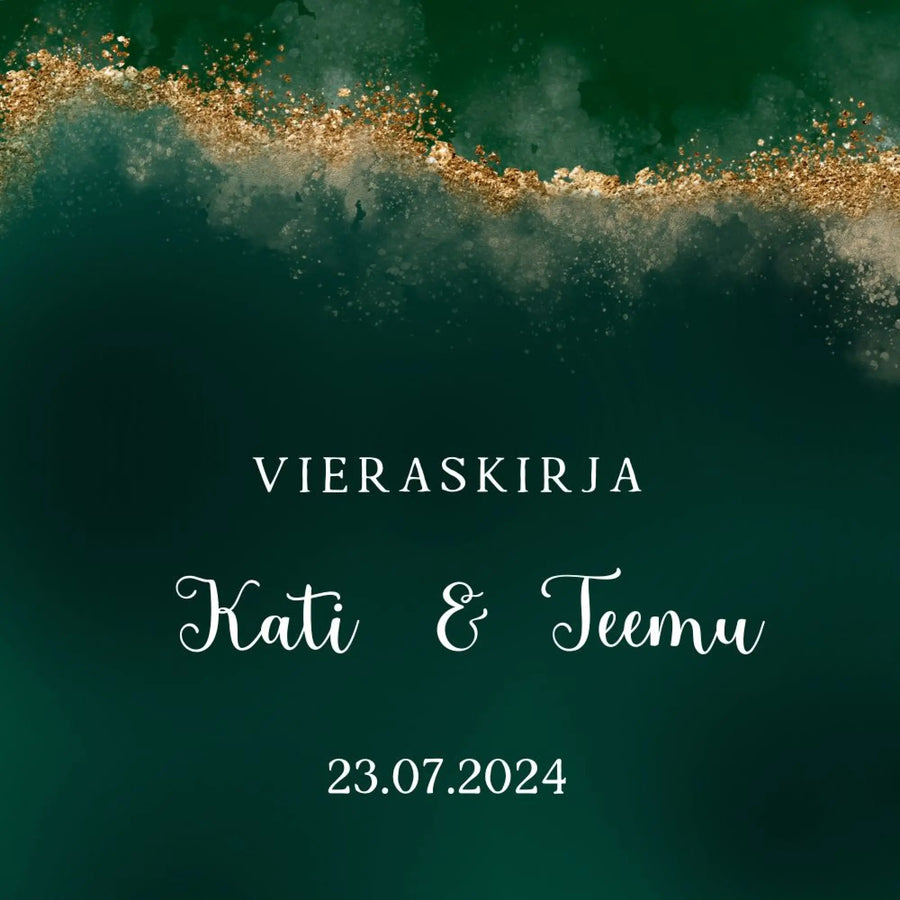 PERSONOITU VIERASKIRJA VIHREÄ TAUSTA JA KULTAREUNUS Decopaja