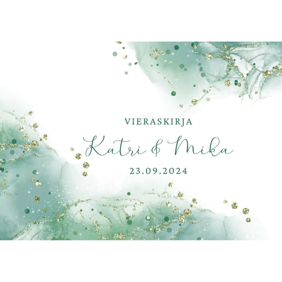 PERSONOITU VIERASKIRJA VIHREÄÄ JA KULTAA A5/A4 Decopaja