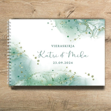 PERSONOITU VIERASKIRJA VIHREÄÄ JA KULTAA A5/A4 Decopaja