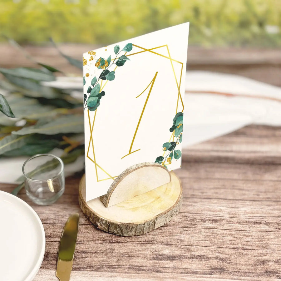 Pöytänumerot kortti eukalyptus ja kulta kehys Decopaja