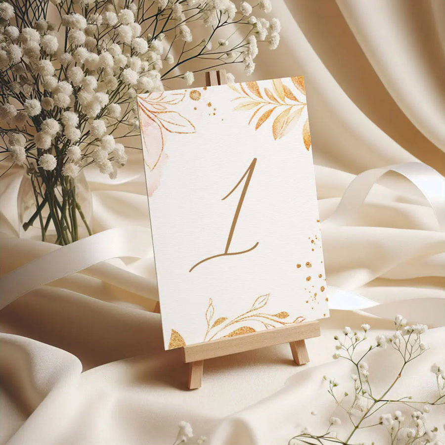 Pöytänumerot kultaa oranssia ja pinkkiä Decopaja kortti