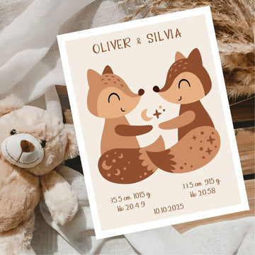 Syntymäjuliste kaksoset ketunpoikaset Decopaja