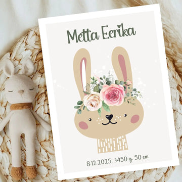 Syntymäjuliste kukkaset sydänfontilla Decopaja
