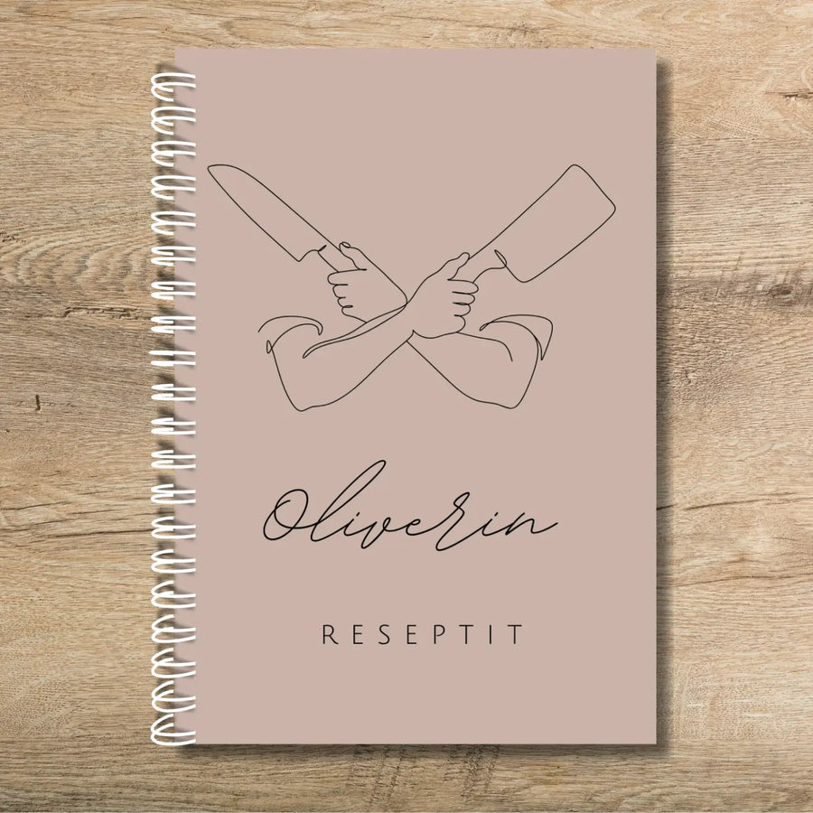 Täytettävä reseptikirja omalla tekstillä kokki Decopaja