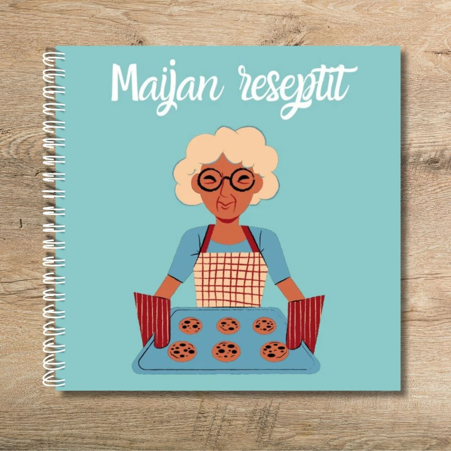 Täytettävä reseptikirja omalla tekstillä leipurin kuvalla Decopaja