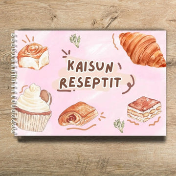 Täytettävä reseptikirja omalla tekstillä leivonta Decopaja