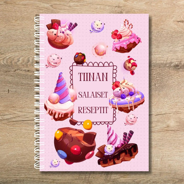 Täytettävä reseptikirja omalla tekstillä pinkki Decopaja