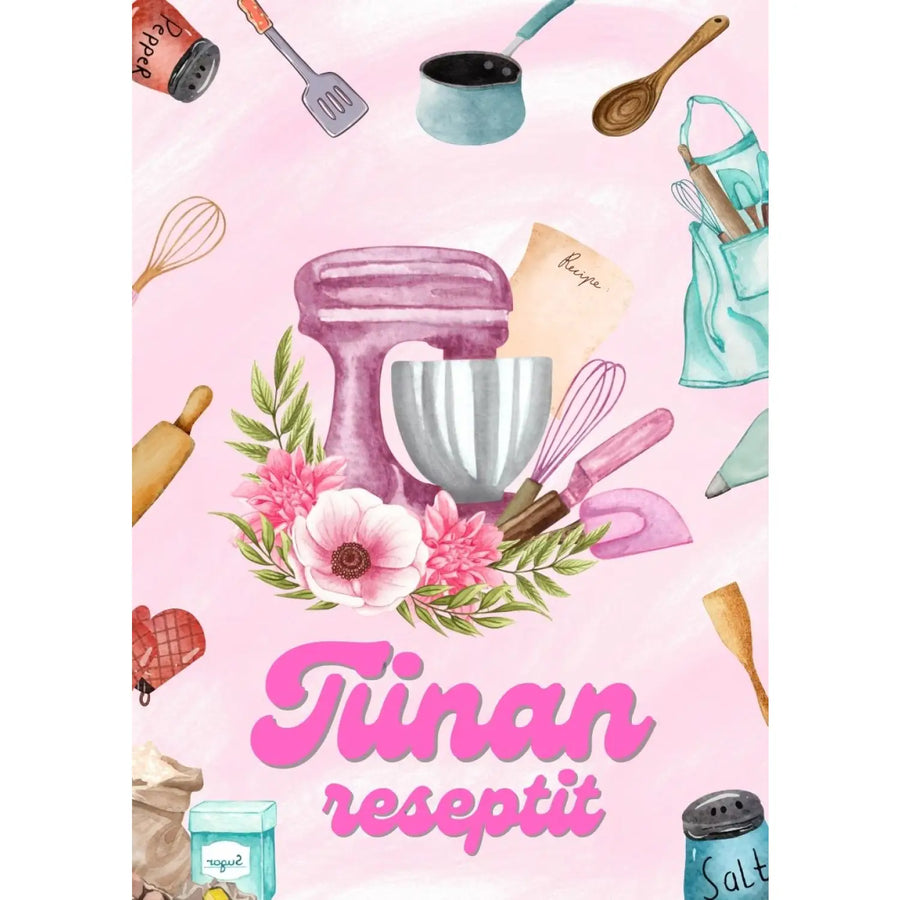 Täytettävä reseptikirja omalla tekstillä pinkki Decopaja