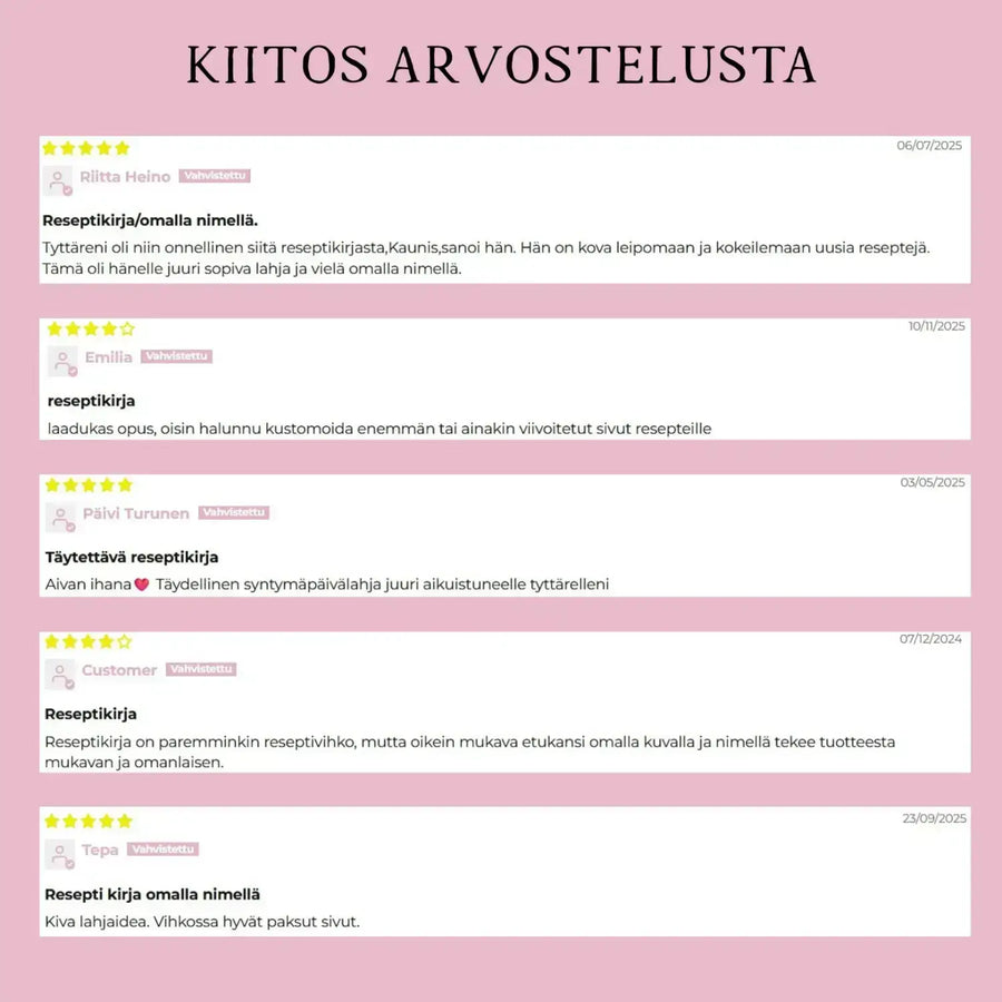 Täytettävä reseptikirja salaiset reseptit Decopaja omalla tekstillä
