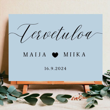 TERVETULOA JULISTE/KYLTTI sydän minimalistinen dusty blue Decopaja Decopaja.fi