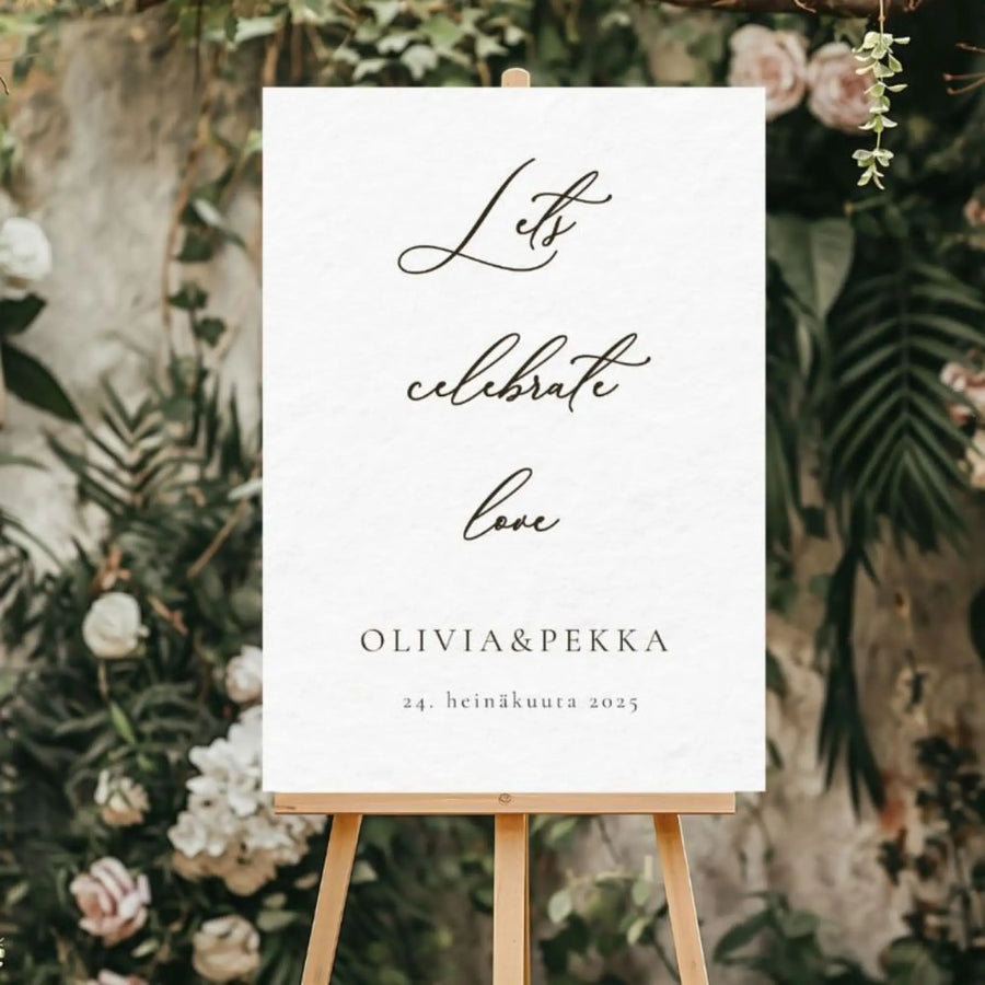 Tervetuloakyltti häihin ’Lets celebrate love’ Decopaja