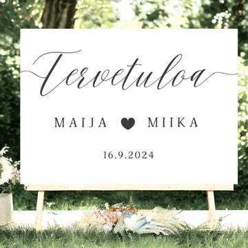 Tervetuloakyltti häihin minimalistinen valkoinen Decopaja