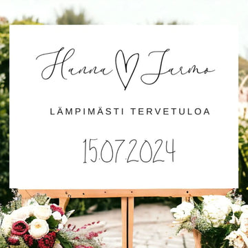 Tervetuloakyltti häihin minimalistinen valkoinen sydän Decopaja