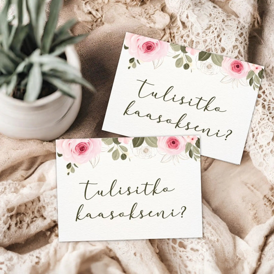 ’Tulisitko kaasokseni?’ -kortti vaaleapunaiset ruusut Decopaja
