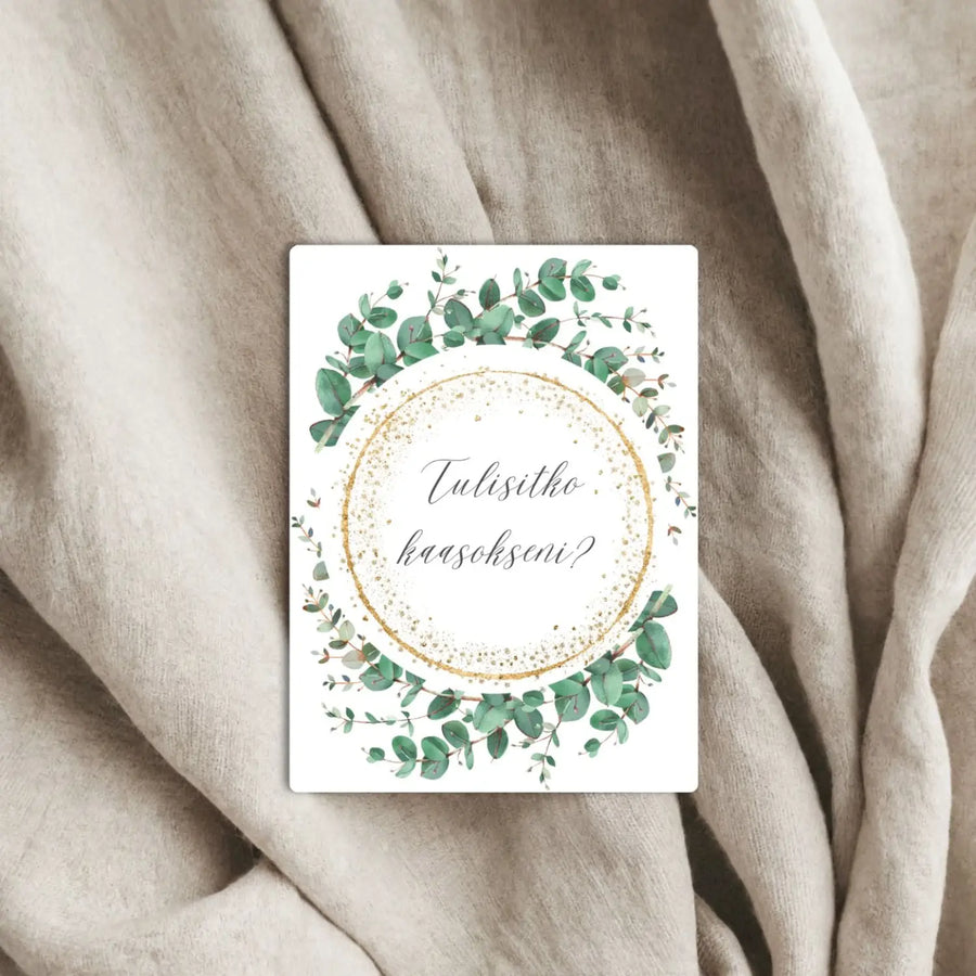 ’Tulisitko kaasokseni?’ -tarra eukalyptus kehys ja kultaa Decopaja