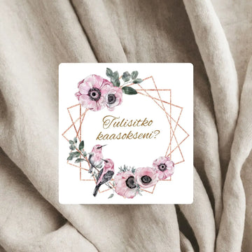 ’Tulisitko kaasokseni?’ -tarra pinkkejä kukkia Decopaja Tulisitko kaasokseni tarra pinkit kukat
