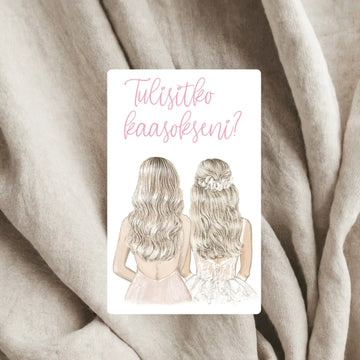 ’Tulisitko kaasokseni?’ -tarra vaaleat hiukset Decopaja