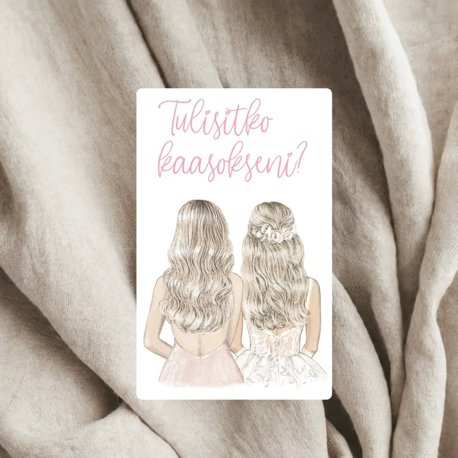 ’Tulisitko kaasokseni?’ -tarra vaaleat hiukset Decopaja