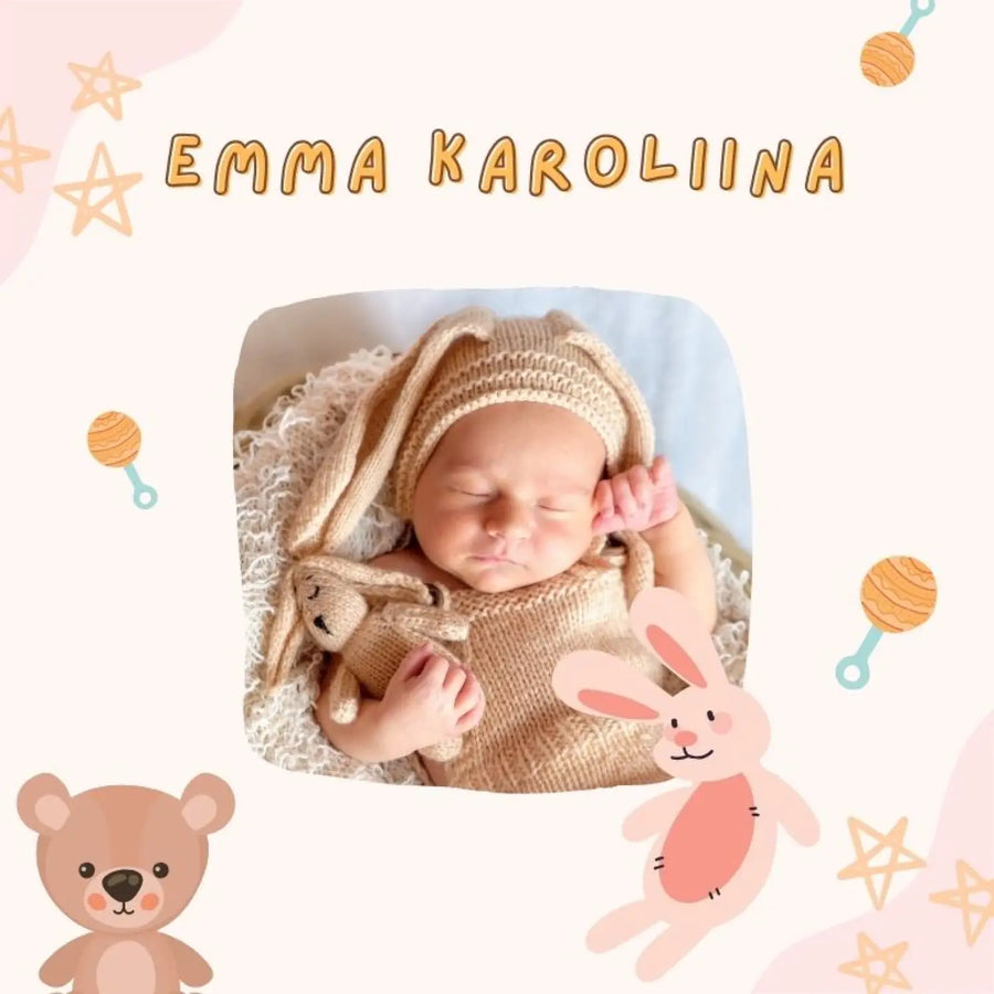 Vauvakirja vieraskirja ristiäisiin beige ja pinkki omalla kuvalla Decopaja