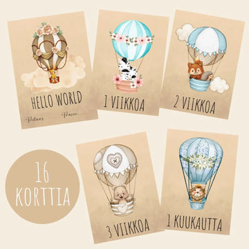 Vauvakortit virstanpylväs -kortit kuumailmapallo Decopaja