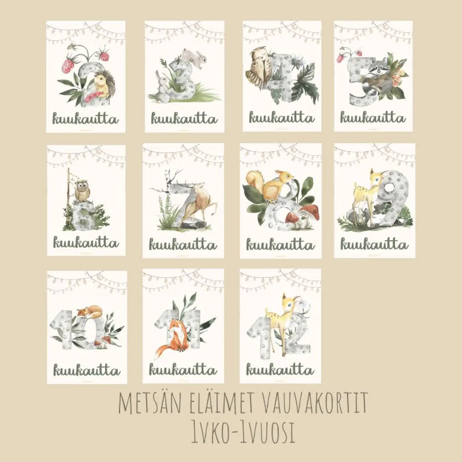 Vauvakortit virstanpylväskortit metsän eläimet Decopaja eläimet🐰