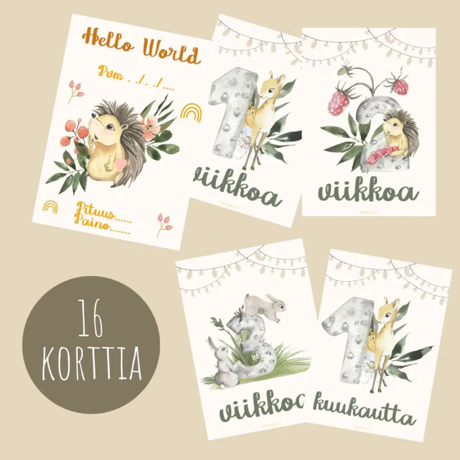 Vauvakortit virstanpylväskortit metsän eläimet Decopaja eläimet🐰