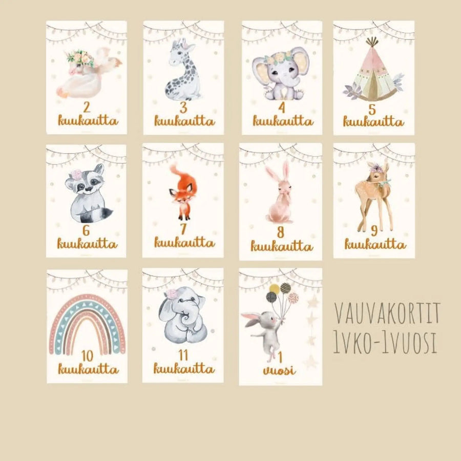 Vauvakortit virstanpylväskortit pastelli Decopaja Decopaja.fi