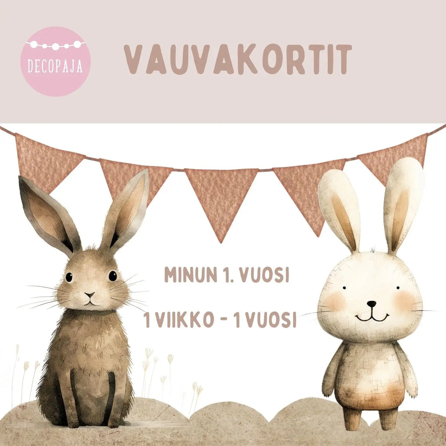 Vauvakortit virstanpylväskortit pupu beige Decopaja Decopaja.fi