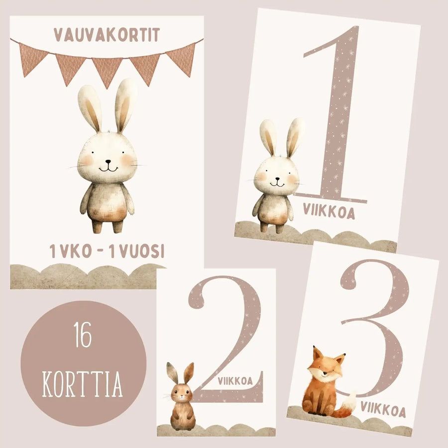 Vauvakortit virstanpylväskortit pupu beige Decopaja Decopaja.fi