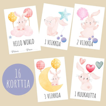 Vauvakortit virstanpylväskortit pupu ja ilmapallot🎈 Decopaja