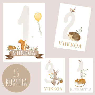Vauvakortit virstanpylväskortit söpöt eläimet Decopaja