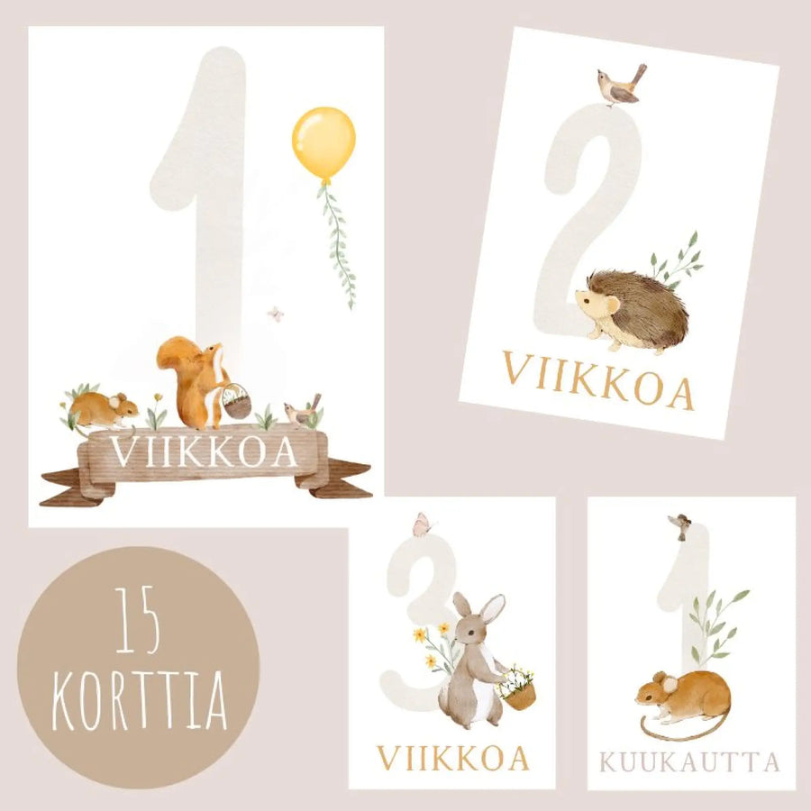 Vauvakortit virstanpylväskortit söpöt eläimet Decopaja