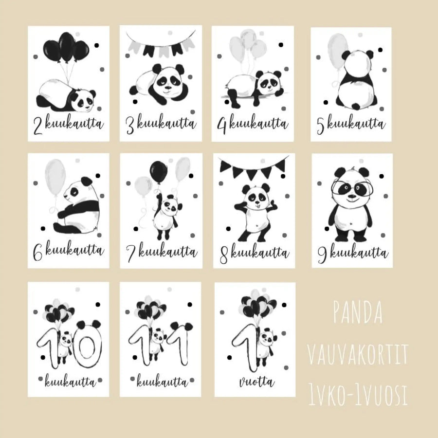 Vauvakortit virstanpylväskortit söpöt pandat🐼 Decopaja