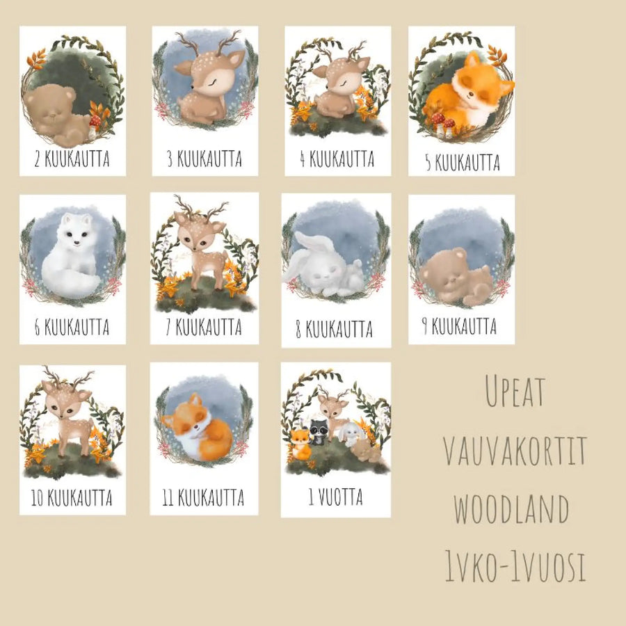 Vauvakortit virstanpylväskortit woodland 🦊 Decopaja Decopaja.fi