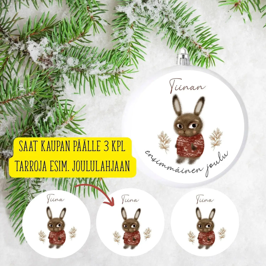 Vauvan ensimmäinen joulu joulukoriste pupu punainen Decopaja