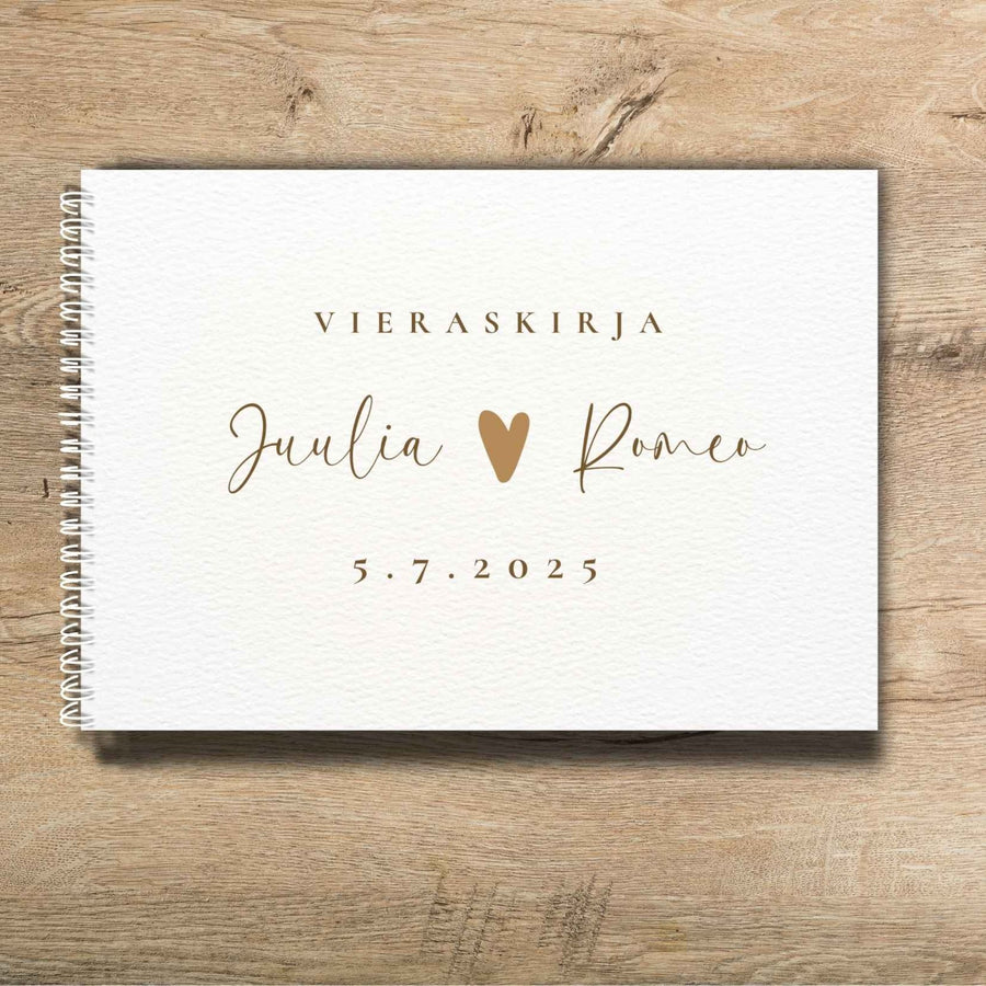 Vieraskirja häihin A5/A4 sydämellä beige tausta Decopaja