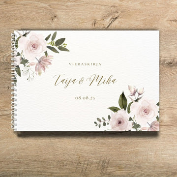 Vieraskirja häihin A5/A4 vaaka blush pink ruusuja Decopaja
