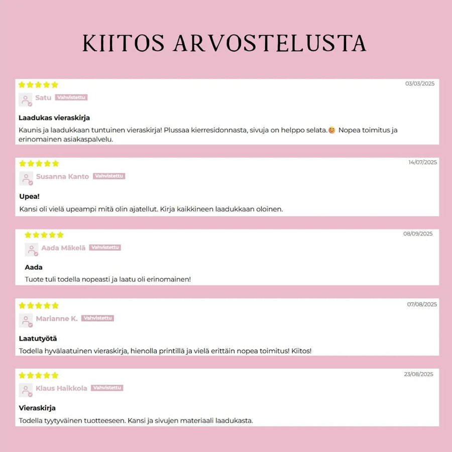 Vieraskirja häihin beige tausta ja kaunofontti Decopaja