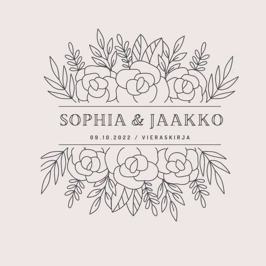 Vieraskirja häihin beige tausta ja kukkakehys Decopaja musta