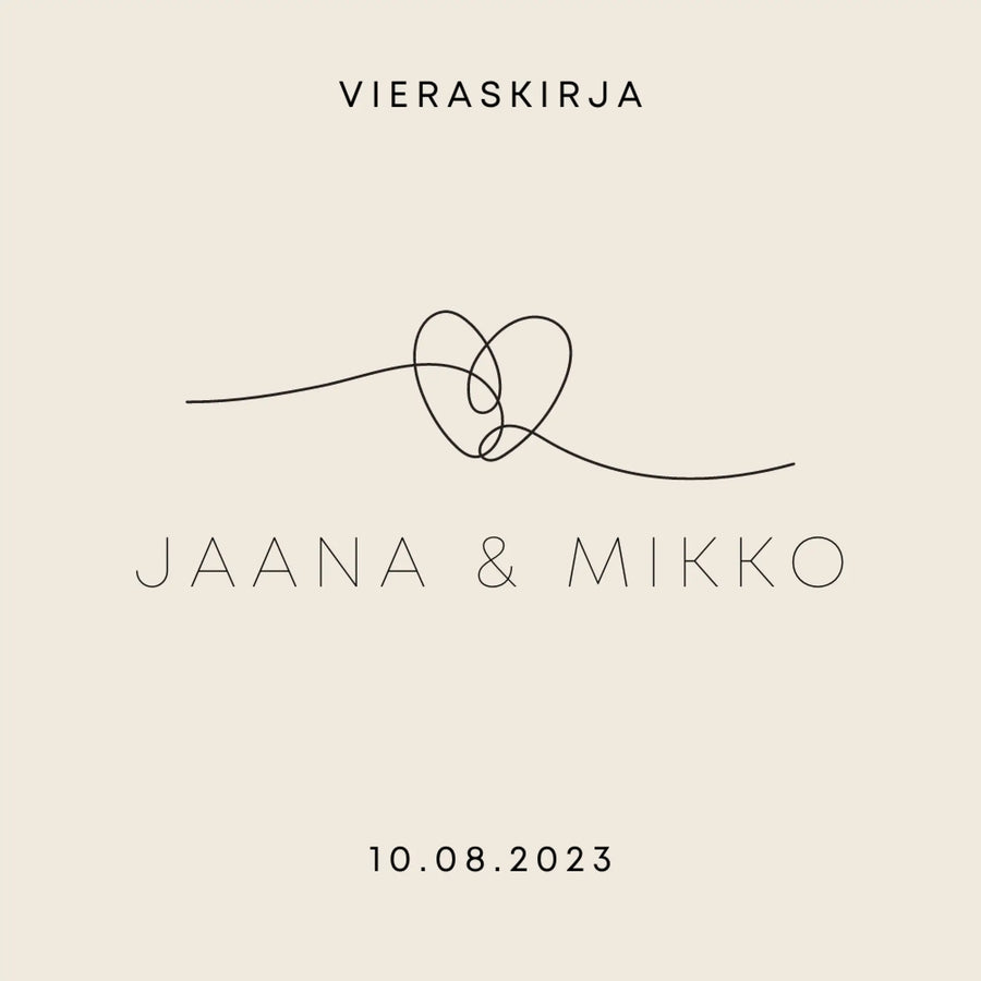 Vieraskirja häihin BEIGELLÄ TAUSTALLA JA SYDÄN GRAFIIKALLA Decopaja