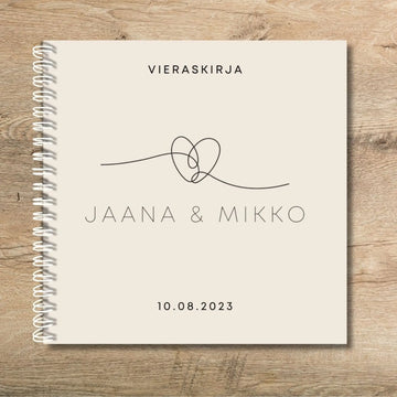 Vieraskirja häihin BEIGELLÄ TAUSTALLA JA SYDÄN GRAFIIKALLA Decopaja